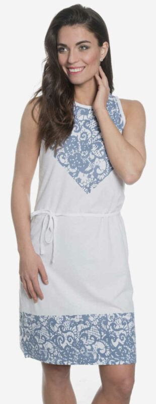 Fehér nyári ruha kék csipke nyomtatással