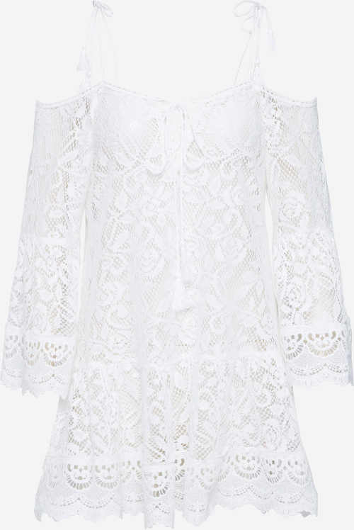 Rövid nyári ruha átlátszó fehér csipkéből