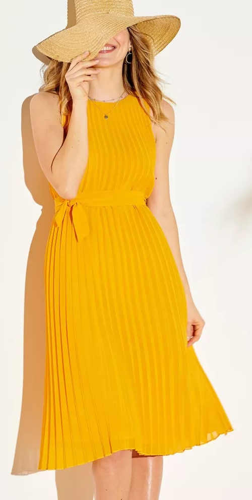 Sárga rakott ujjatlan nyári ruha