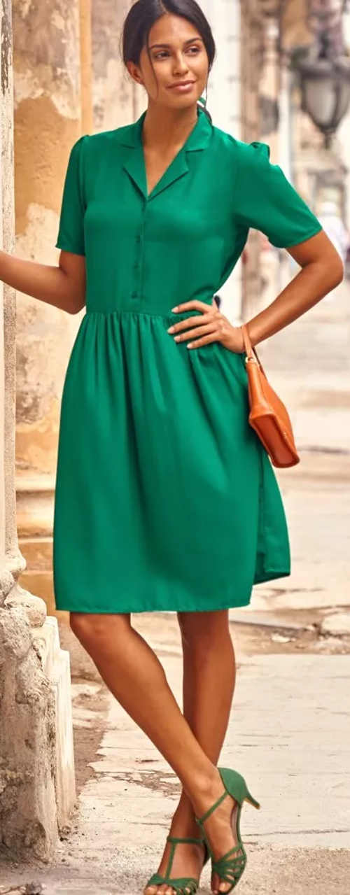 Elegáns zöld nyári ruha ing szabással