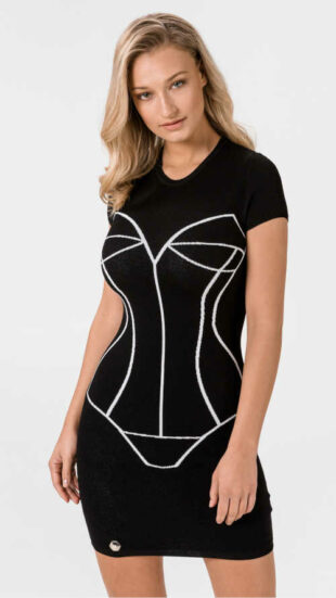 Fekete-fehér Philipp Plein fűzős ruha rövid hosszúságban