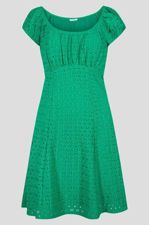 A vonalú szoknyás ruha fehér és zöld színben