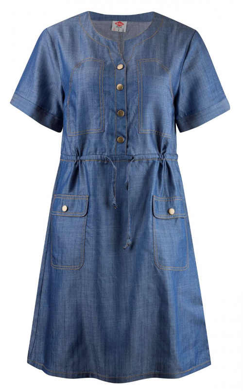 Kék farmer ing ruha gombos rögzítéssel