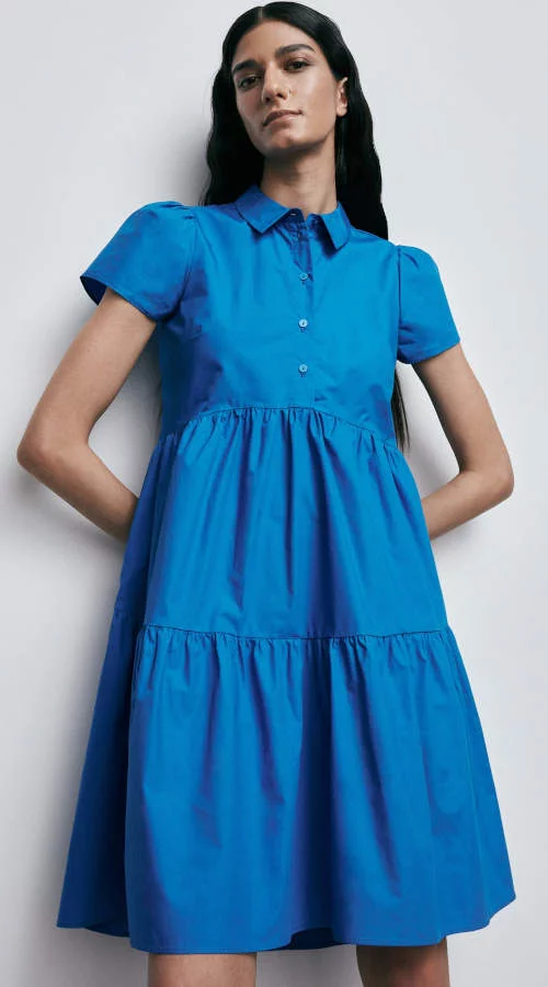Kék női nyári ruha gallérral