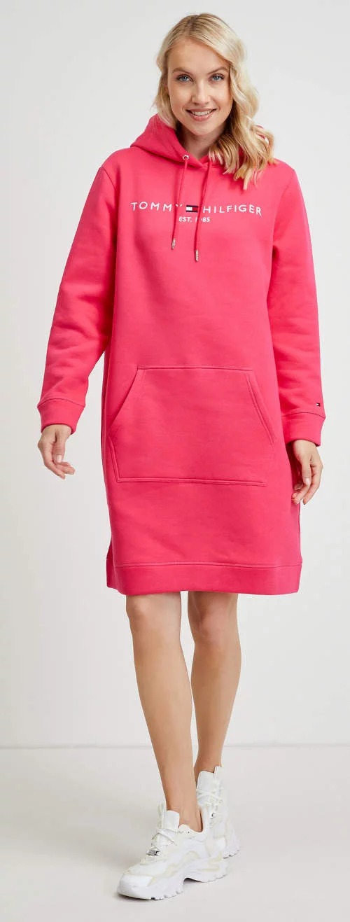 Rózsaszín női kapucnis pulóver ruha Tommy Hilfiger