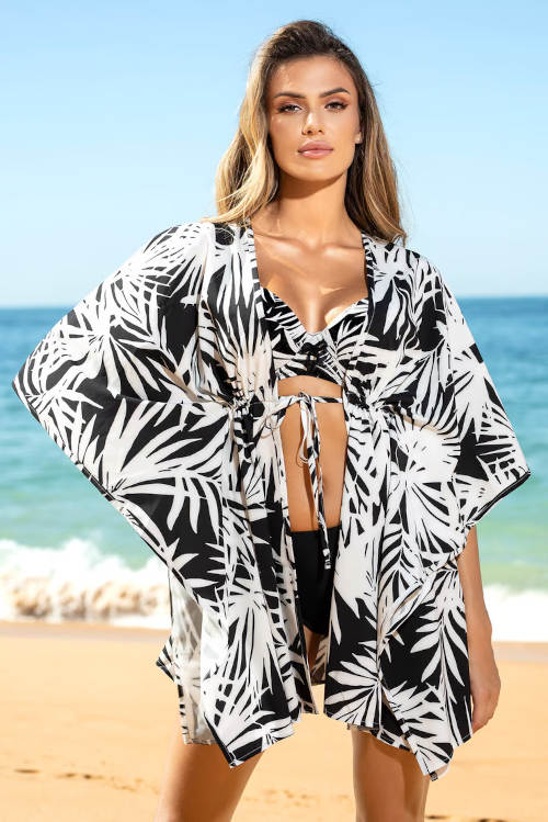 Fekete-fehér nyári tunika strandruha fürdőruhákhoz Astratex
